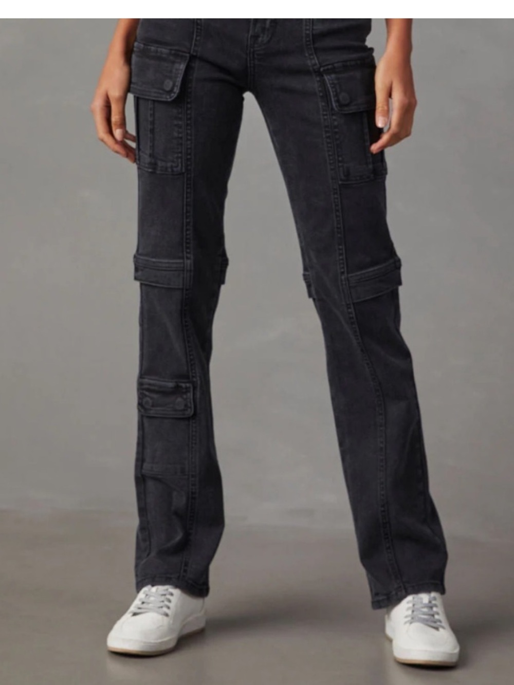 VICI Los Angeles Cargo Jeans Washed Black Straight Leg Grunge Utility Size 28